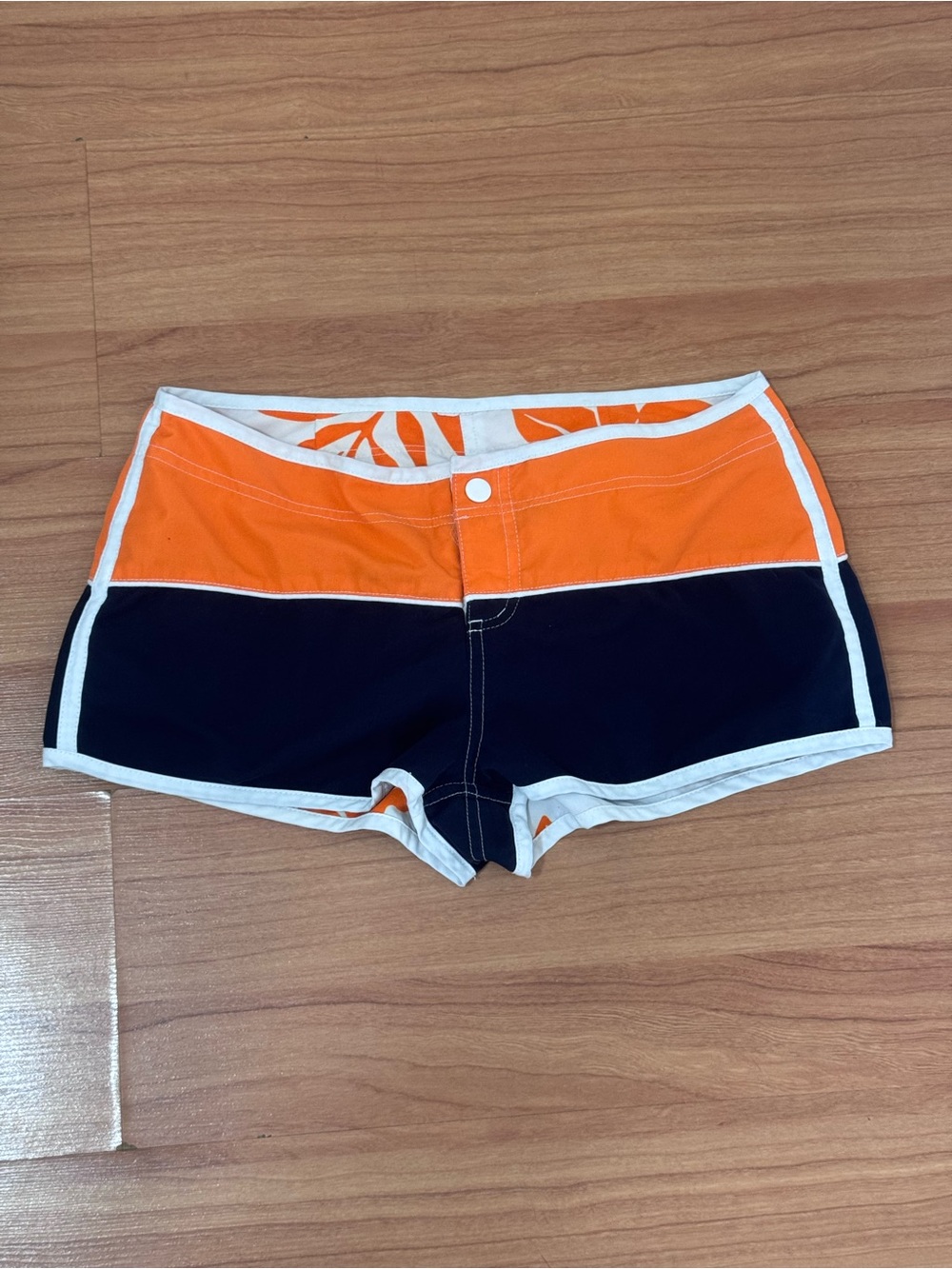 Reversible Y2K Board Shorts Bikini Bottoms Orange Floral Navy Low Rise